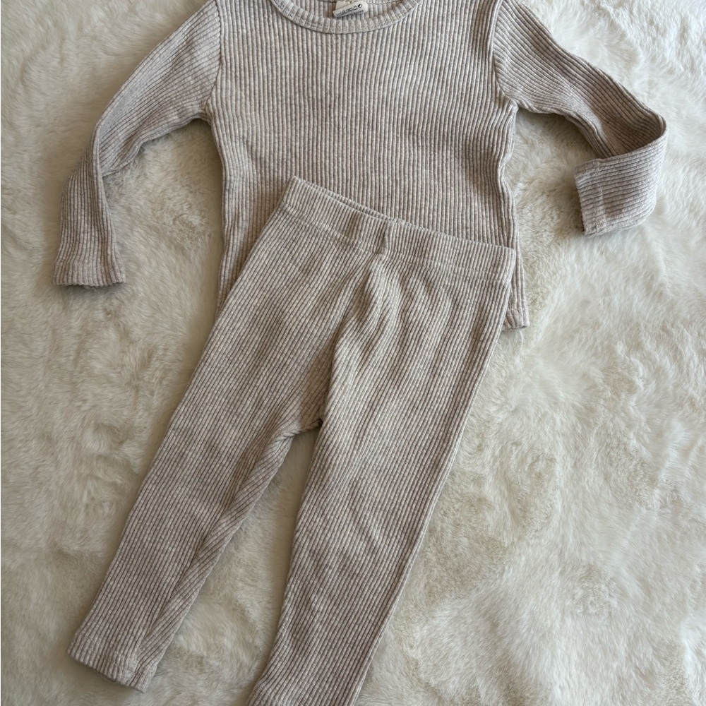 Cozy Kids Ribbed Matching Set in Creamy Beige